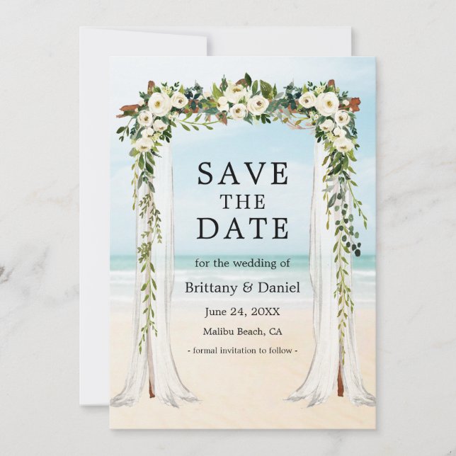 Save The Date Chapiteau de plage de mariage aquarelle vert flora (Devant)