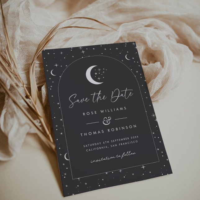 Save The Date Charcoal Celeste Arched Sauvegarder La Date (Zazzle Charcoal Celestial Arched Save The Date)