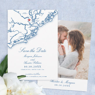 Save The Date Charleston SC Elegant Mariage bleu marine