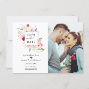 Save The Date Charm Aquarelle rose Fleurs rouges Mariage photo