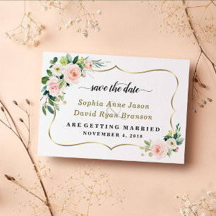 Save The Date Charm Blush Fleurs d'ivoire Calligraphie Mariage