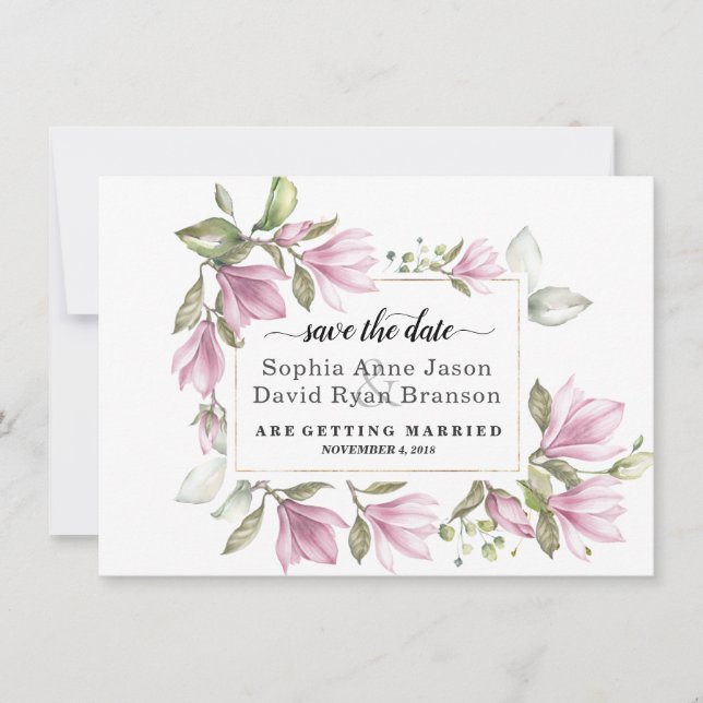 Save The Date Charm Blush Magnolia Fleurs Mariage Calligraphie (Devant)