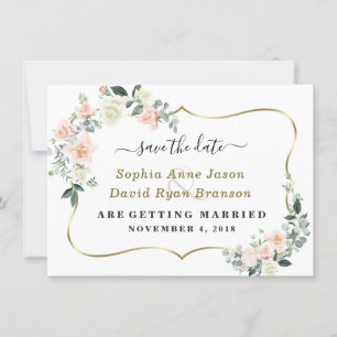 Save The Date Charm Blush White Flowers Mariage Calligraphie
