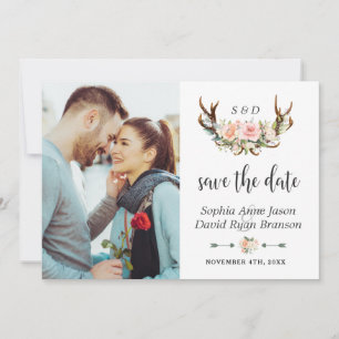 Save The Date Charm Crème rose Floral Antlers Mariage photo