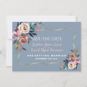 Save The Date Charm Dusty Blue Misty Rose Gold Mariage