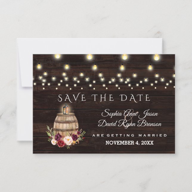 Save The Date Charm Fall Bourgogne Floral Vin Barrel Mariage (Devant)