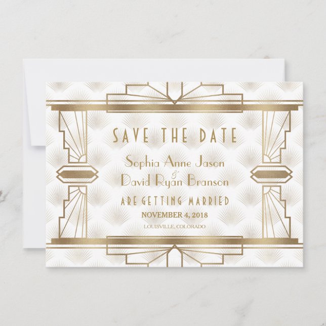 Save The Date Charm Gold Great Gatsby Art Déco Enregistrer La Da (Devant)