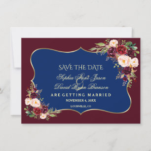 Save The Date Charm Navy Bleu Bourgogne Or Floral Enregistrer La