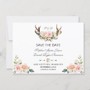Save The Date Charm Rose Blush Floral Antlers Enregistrer La Dat