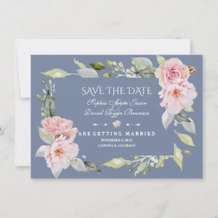 Save The Date Charm Rose Blush Floral Dusty Blue Enregistrer La 