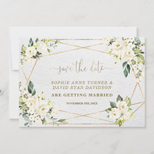 Save The Date Charmant Aquarelle Blanc Floral Mariage or