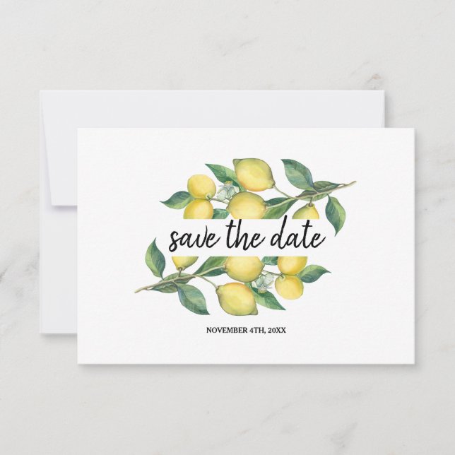 Save The Date Charme Aquarelle Citron Tropical Enregistrer La Da (Devant)