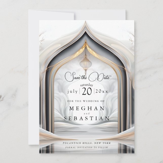 Save The Date Charme arabe or et charbon exotique (Devant)
