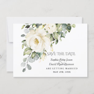 Save The Date Charme Blanc Aquarelle Fleurs Mariage en fleurs