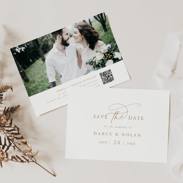 Save The Date Charme élégant Mariage blanc et or Enregistrer la  (Elegant Charm White and Gold Wedding Save The Date)