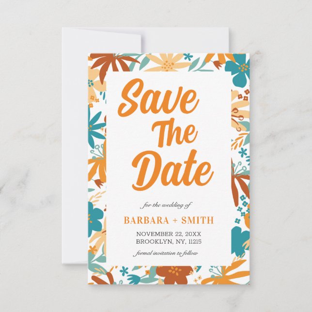 Save The Date Charme rétro Abstrait Gras brillant Fleur sauvage (Devant)