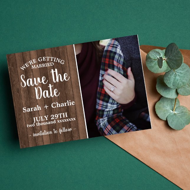Save The Date Charme Rustique Bois Photo Mariage Enregistrer La  (Créateur téléchargé)