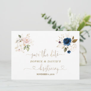 Save The Date Charming Twins Rose Bleu Floral Or Christening