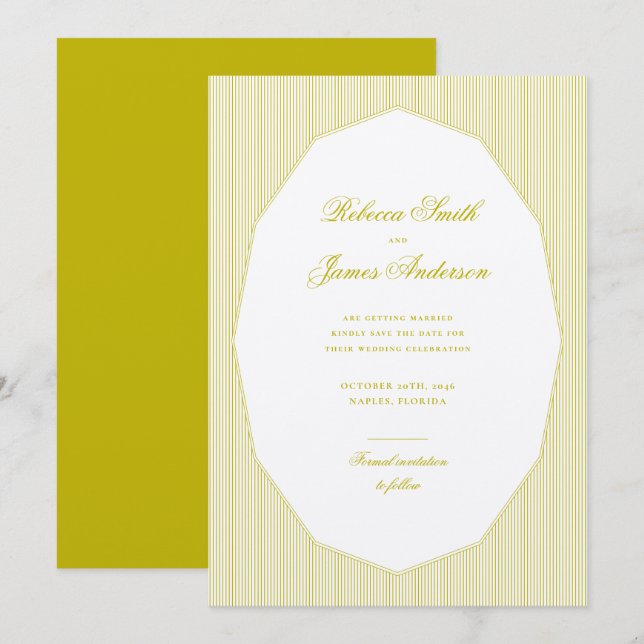 Save The Date Chartreuse Élégant Classique Mariage à rayures (Devant / Derrière)