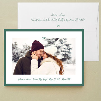 Save The Date Chasseur vert moderne Petit nœud Photo Sauvegarder