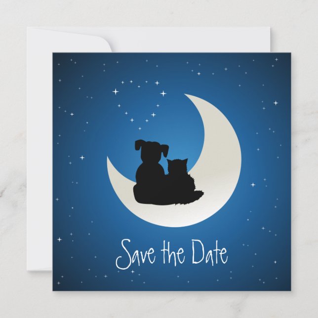 Save The Date Chat de dessin animé et âmes sœurs chien Sauver la (Devant)