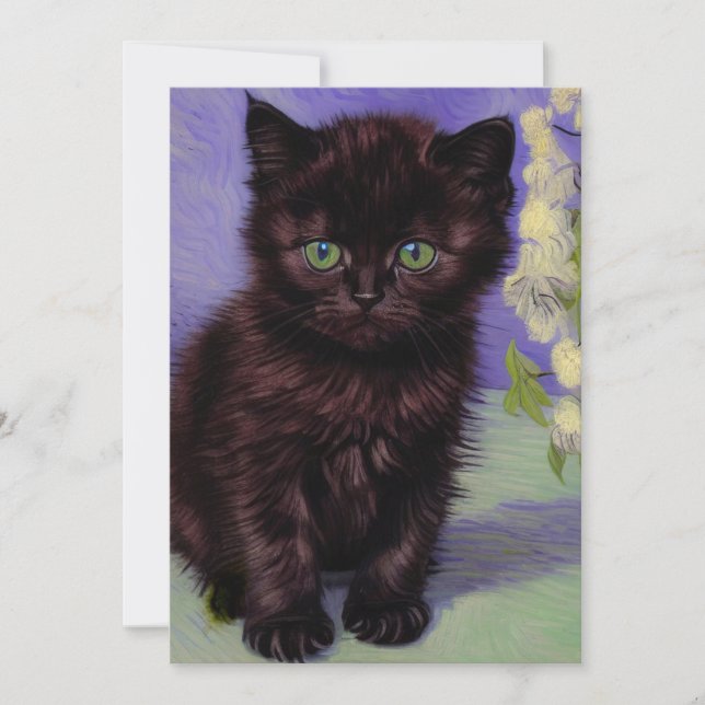 Save The Date Chat Van Gogh avec fleurs blanches (Devant)