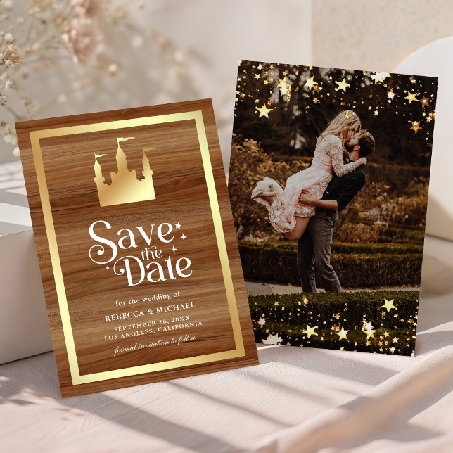 Save The Date Château de conte de fées doré Prince Princesse Mar (Créateur téléchargé)