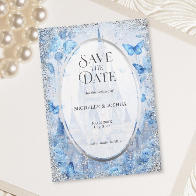 Save The Date Château de conte de fées enchanté papillons florau (Enchanted Fairytale Castle Floral Butterflies Save The Date)
