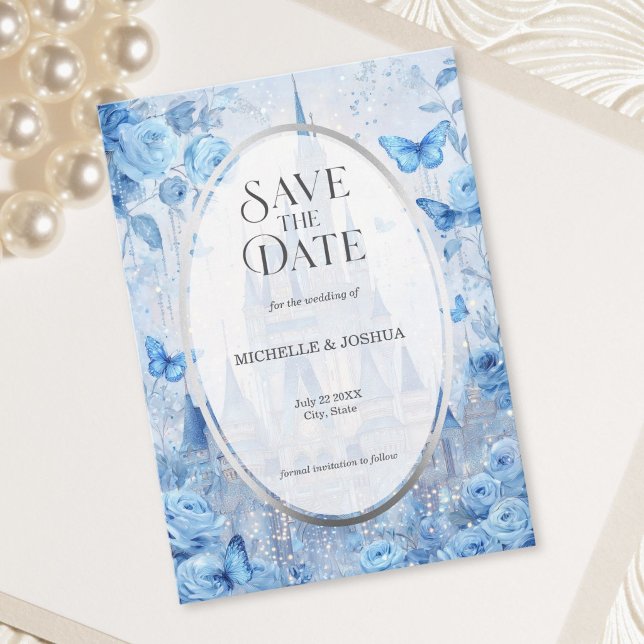 Save The Date Château de conte de fées enchanté papillons florau (Enchanted Fairytale Castle Floral Butterflies Save The Date)