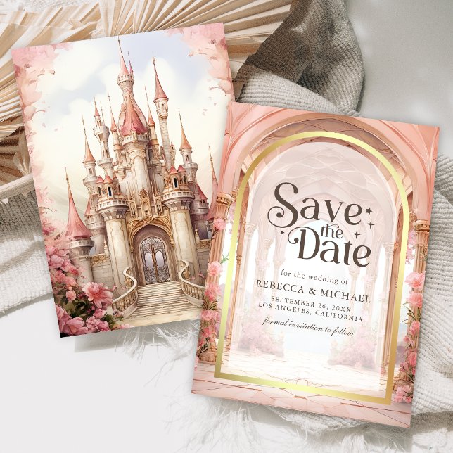 Save The Date Château de Mariage Contes de Fées Floral Rose (Créateur téléchargé)
