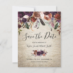 Save The Date Château rustique papillon beurre et prune