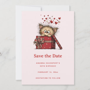 Save The Date Chaton de dessin animé mignon dans une boîte avec 