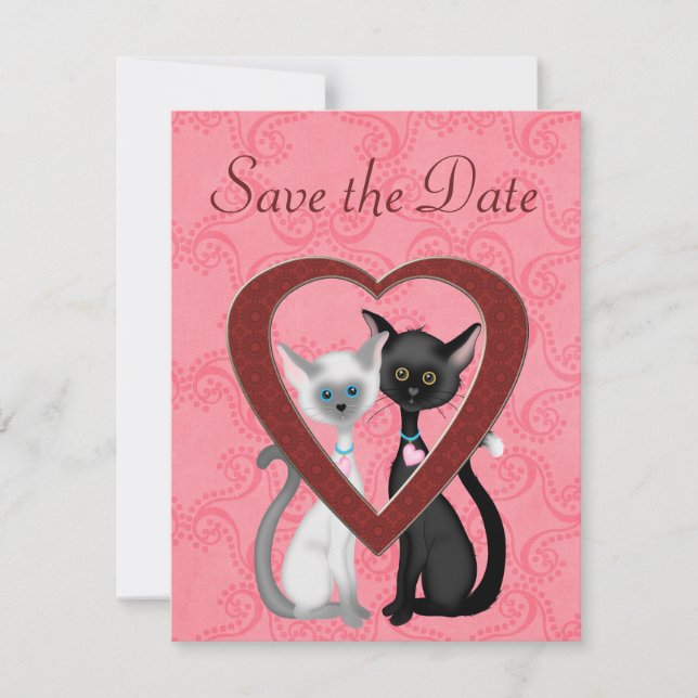 Save The Date Chats Mignons et Cœurs Sauver la Date Avis de Mari (Devant)