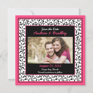 Save The Date Chaud rose photo Damask Floral Enregistrer la date