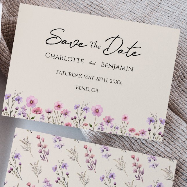 Save The Date Chaussure de mariage plate beige à fleurs modernes (Créateur téléchargé)