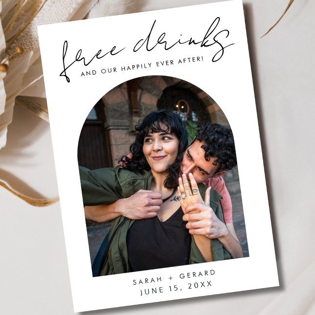 Save The Date Cheeky Free Drinks Photo Wedding Enregistrer la da (Photo Elegant Black and White Save the Date)