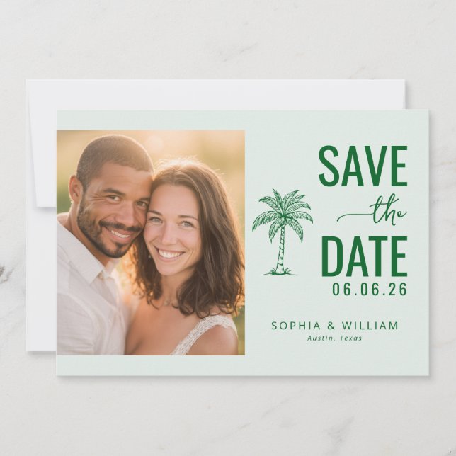 Save The Date Cheerful Green Tropical Photo (Devant)