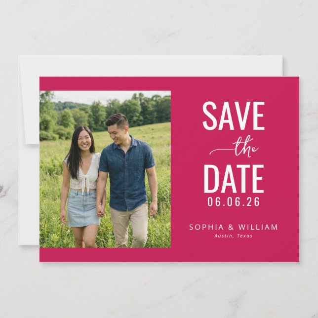 Save The Date Cheerful Magenta Minimalist Photo (Devant)