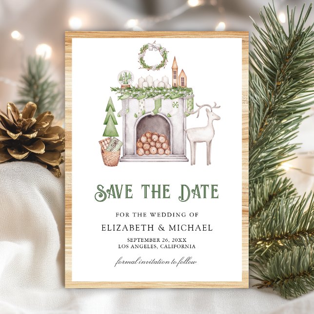 Save The Date Cheminée de Noël blanc Mariage photo (Créateur téléchargé)