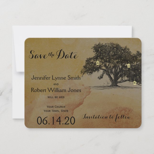 Save The Date Chêne d'automne Mariage de lanternes Enregistrer l (Devant)