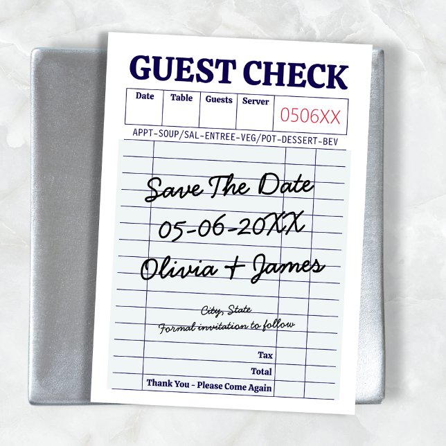 Save The Date Chèque d'invité Whimsical unique et amusant manusc (Unique Fun Whimsical Guest Check Handwritten Save The Date)
