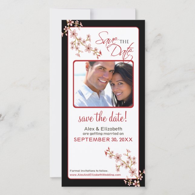 Save The Date Cherry Blossom Enregistrer la date Photocard (roug (Devant)
