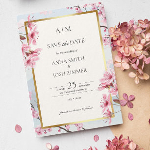 Save The Date Cherry Blossom Japon Elegant Blush Mariage Or