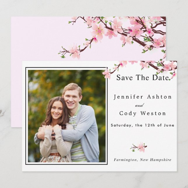 Save The Date Cherry Blossom Printemps Mariage Enregistrer La Da (Devant / Derrière)