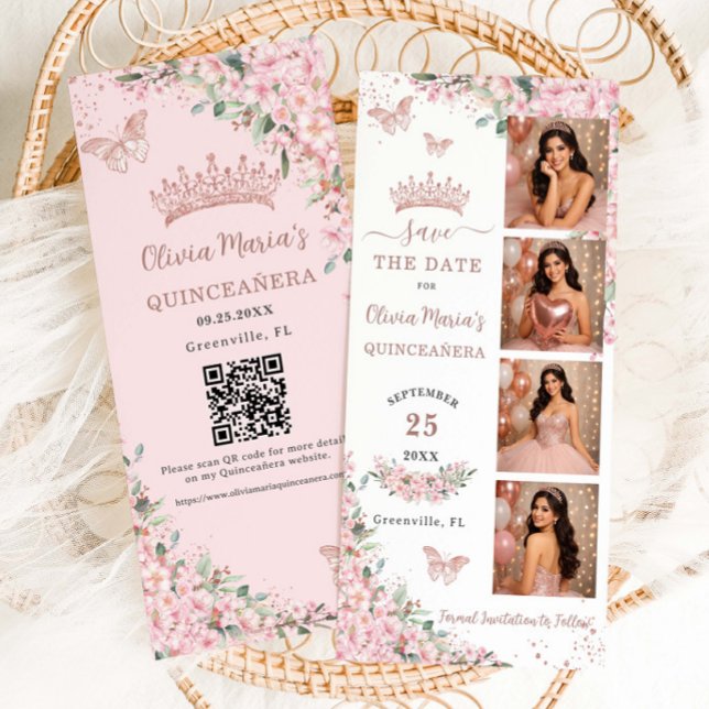 Save The Date Cherry Blossoms Rose Gold Photo Booth Quinceanera  (Créateur téléchargé)
