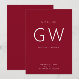 Save The Date Cherry Red Minimal Typographie Monogramme