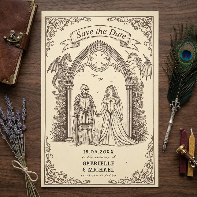 Save The Date Chevalier de fantasy dragon mariage gothique (Créateur téléchargé)
