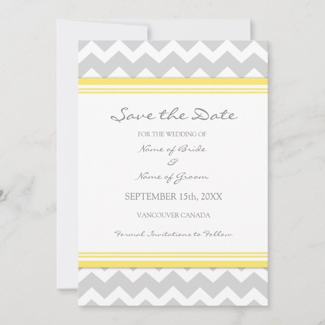 Save The Date Chevron Gris Jaune Photo Mariage Enregistrer la Da (Devant)