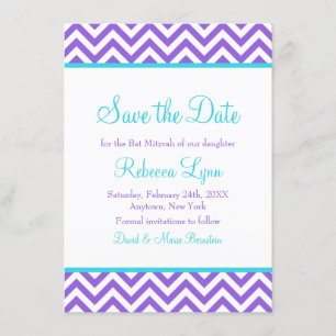 Save The Date Chevron Purple Turquoise Blue Bat mitzvah Enregist