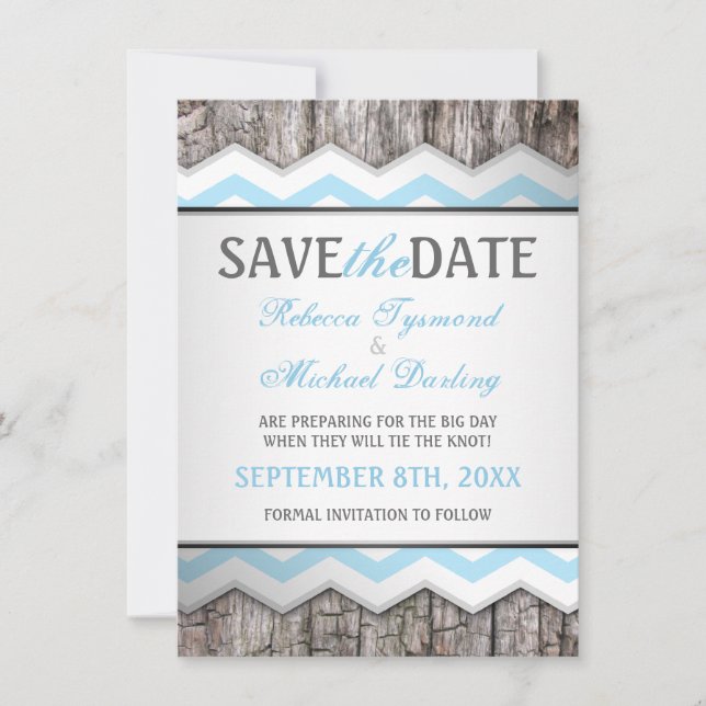 Save The Date Chevron & Wood Rustic Enregistrer la date Annonces (Devant)